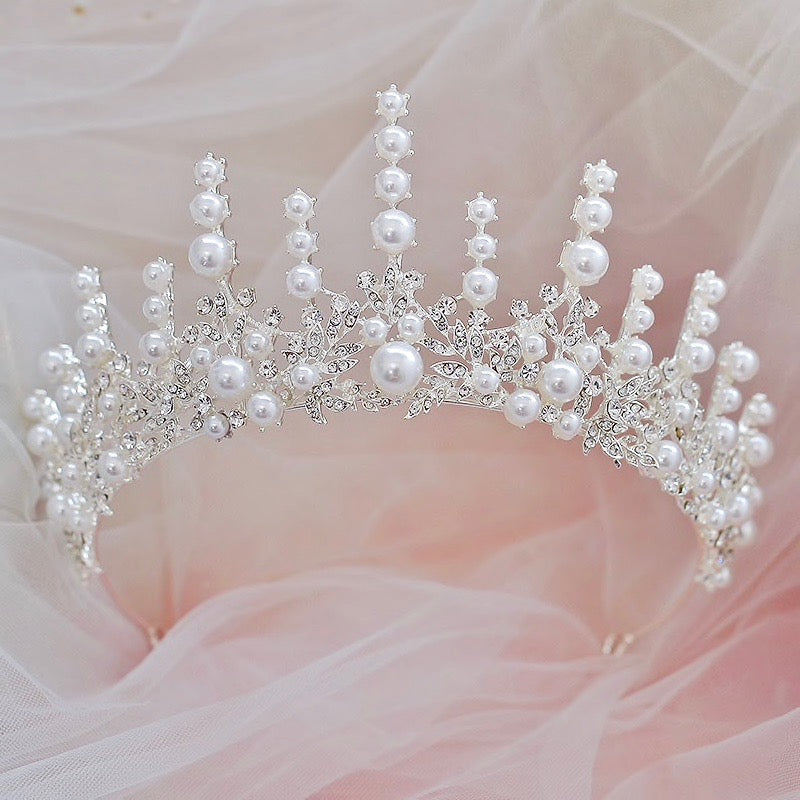 Wedding Hair Accessories - Silver Pearl and Cubic Zirconia Bridal Tiara