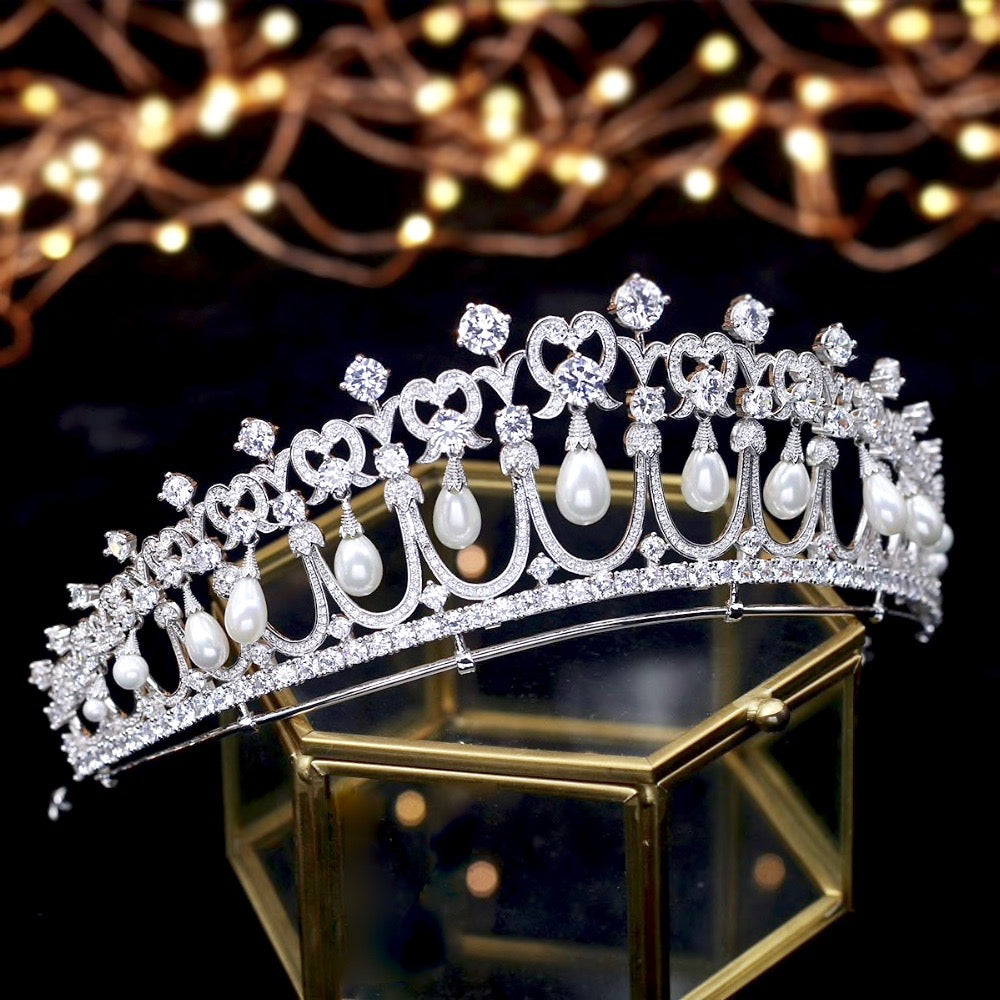 Wedding Hair Accessories - Silver Pearl and Cubic Zirconia Tiara