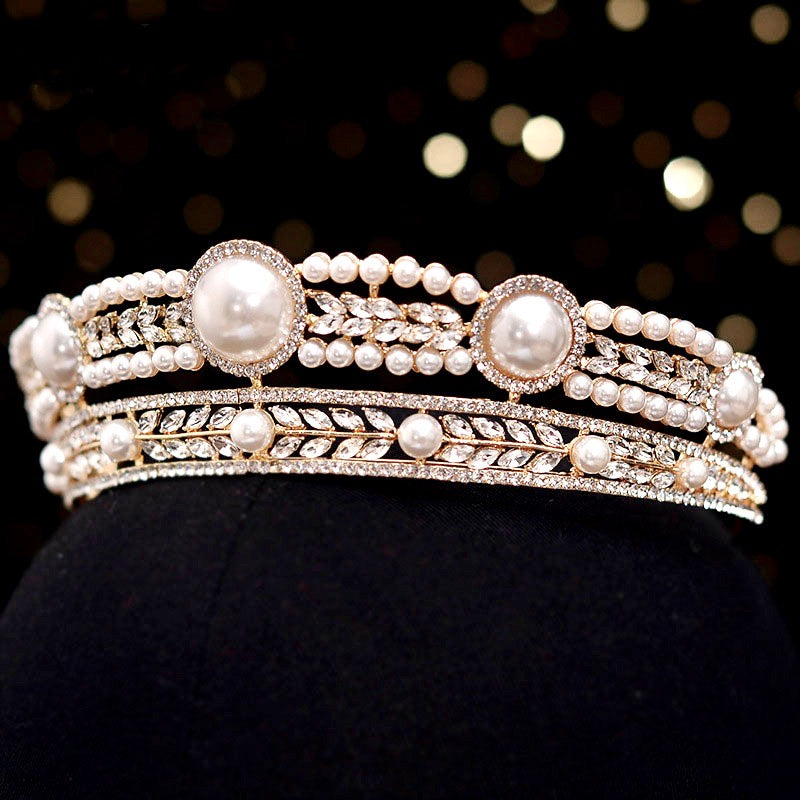 Wedding Hair Accessories -  Pearl and Crystal Bridal Tiara - Available in Yellow Gold and Silver