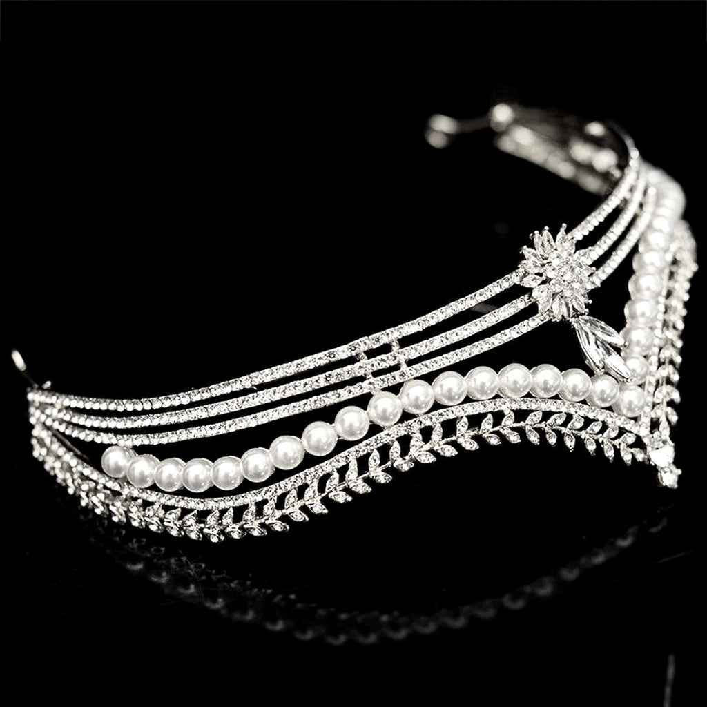 Wedding Hair Accessories -  Pearl and Crystal Bridal Tiara - Available in Gold and Silver