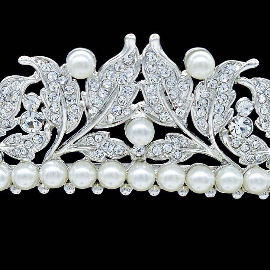 Wedding Hair Accessories - Pearl and Cubic Zirconia Bridal Tiara - Available in Silver and Yellow Gold