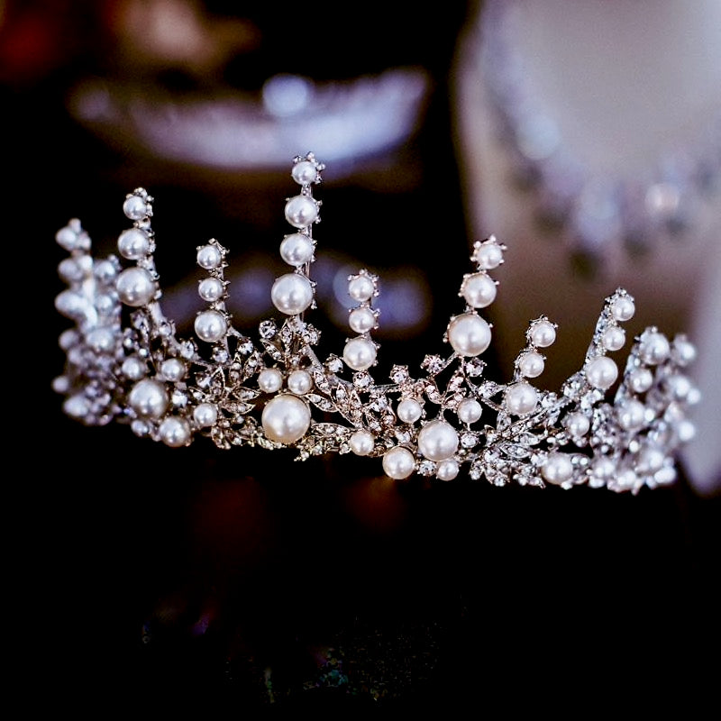 Wedding Hair Accessories - Silver Pearl and Cubic Zirconia Bridal Tiara