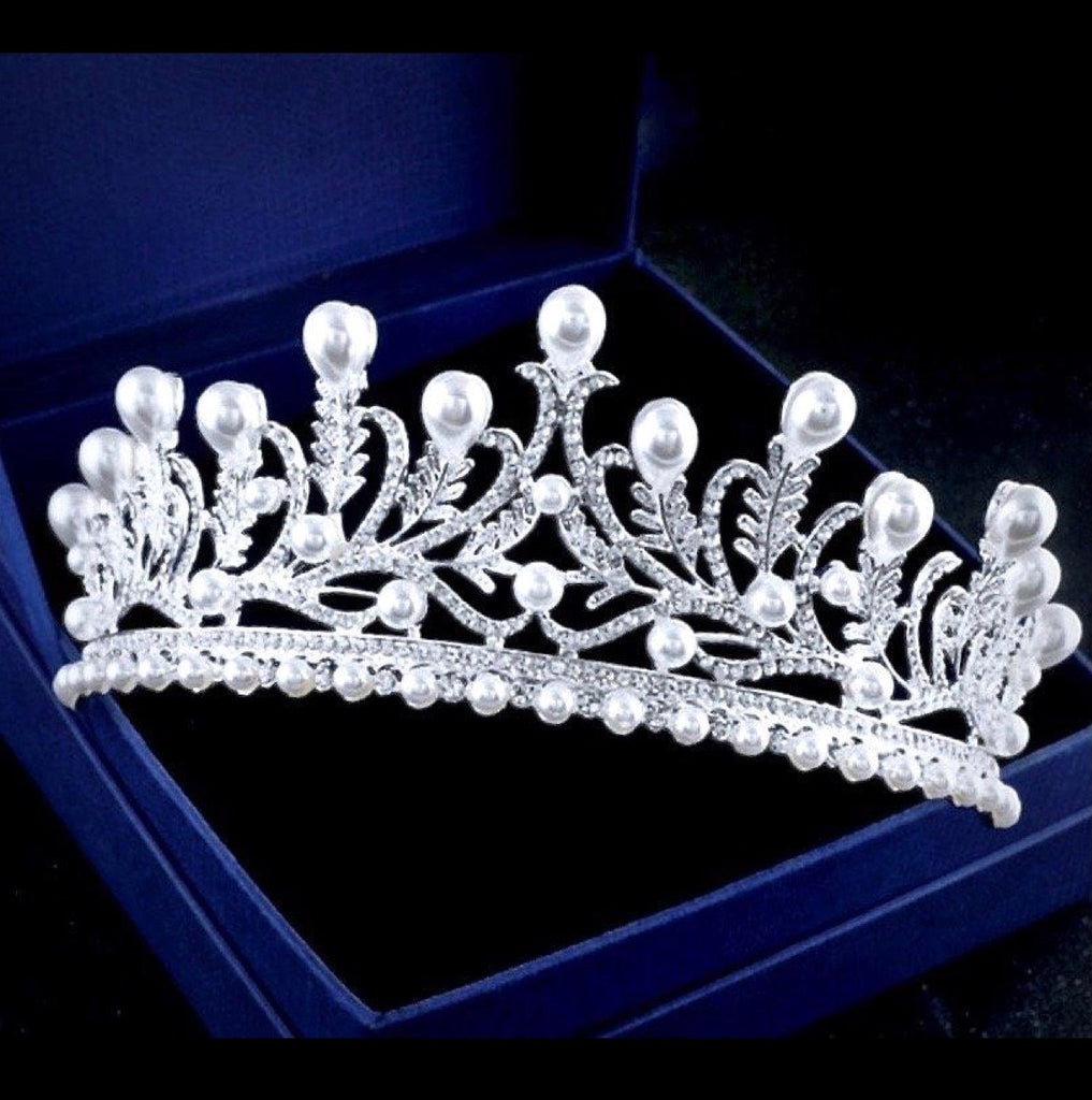 Wedding Hair Accessories - Pearl and Cubic Zirconia Bridal Tiara