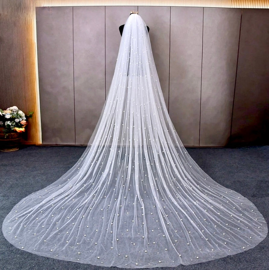 Wedding Veils - Pearl Bridal Veil - Cathedral Length