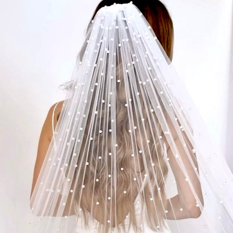 Pearl Veil, Wedding Veil With Pearls, Pearl Veil Cathedral Length, Vei –  Kebble Jewelry