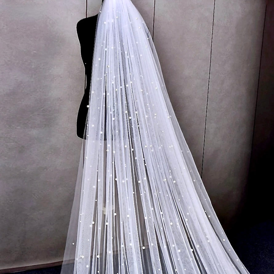 Wedding Veils - Pearl Bridal Veil - Cathedral Length