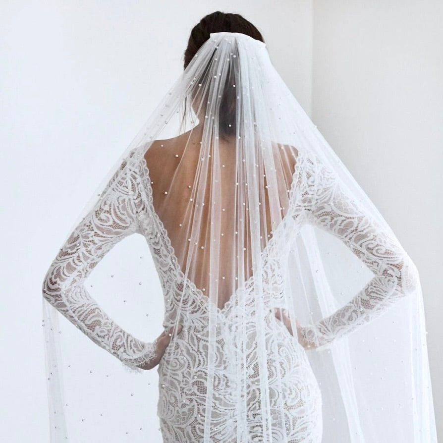 Wedding Veils - Pearl Bridal Veil - Cathedral Length
