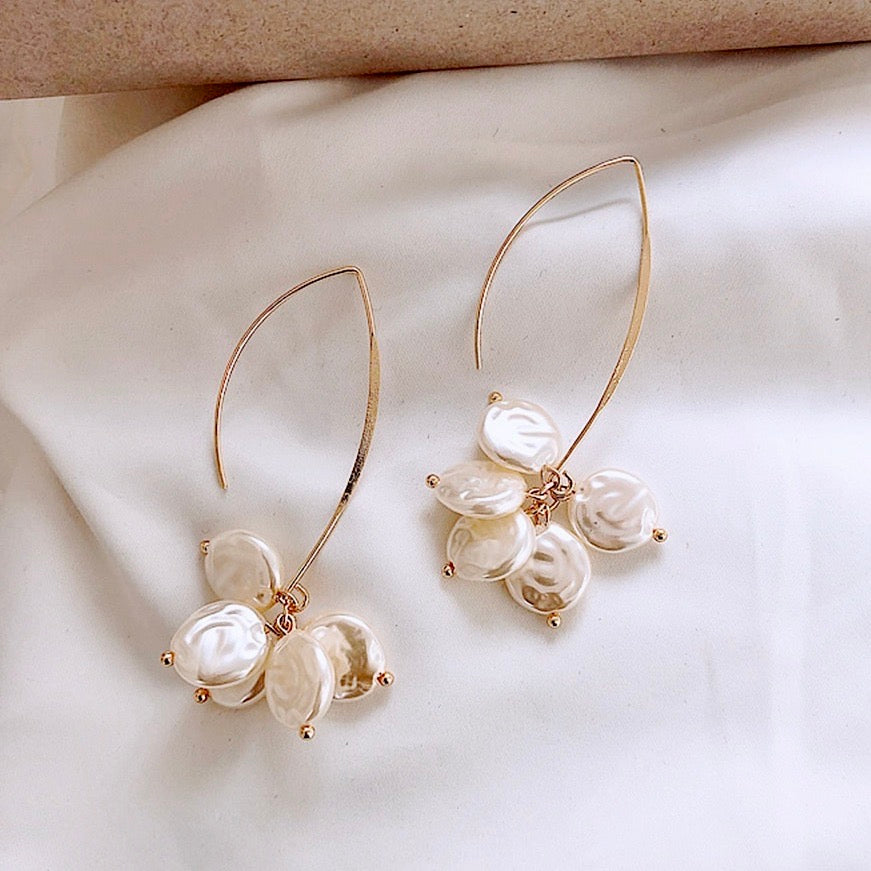Wedding Jewelry - Bohemian Gold Pearl Bridal Earrings