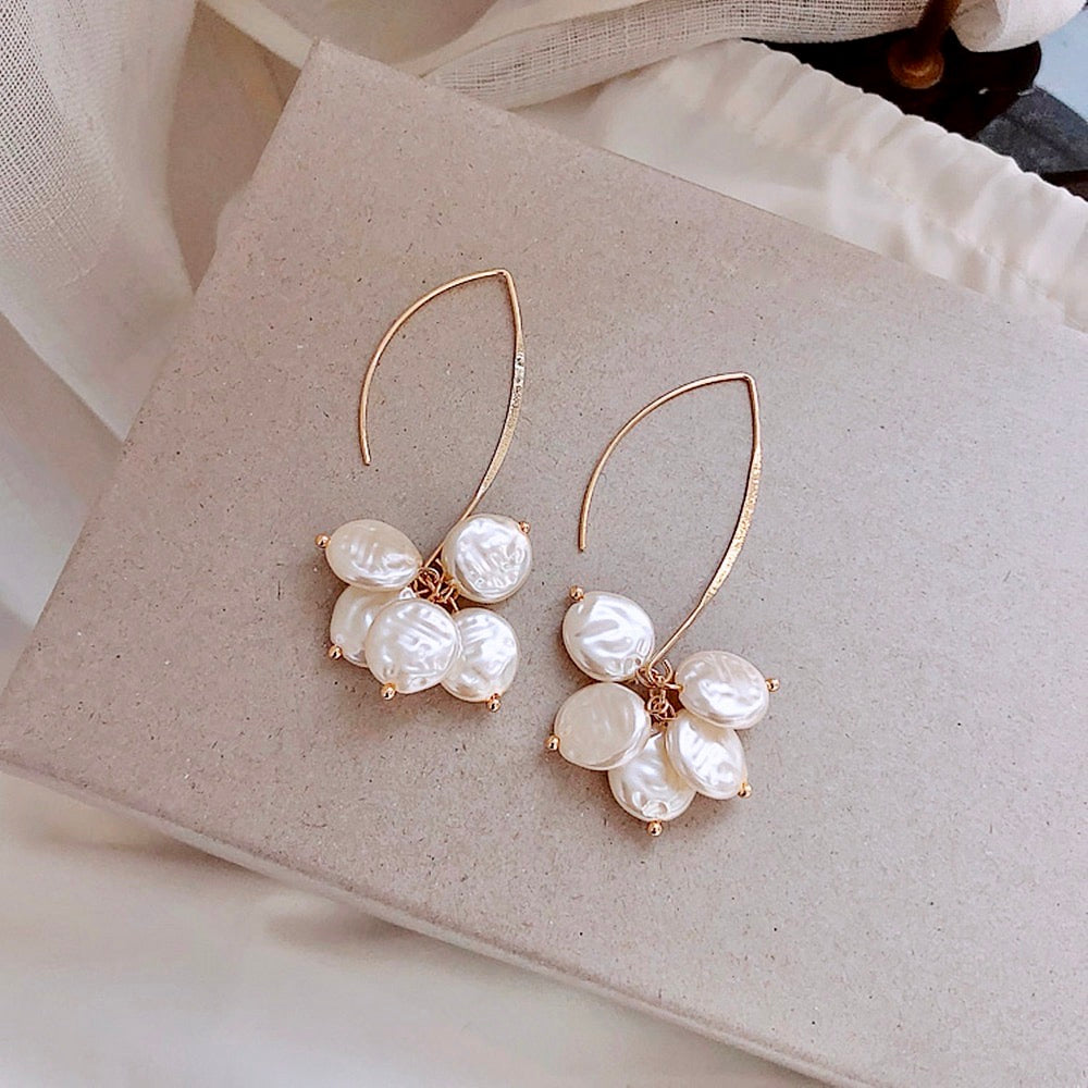 Wedding Jewelry - Bohemian Gold Pearl Bridal Earrings