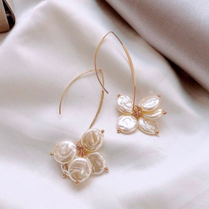 Wedding Jewelry - Bohemian Gold Pearl Bridal Earrings