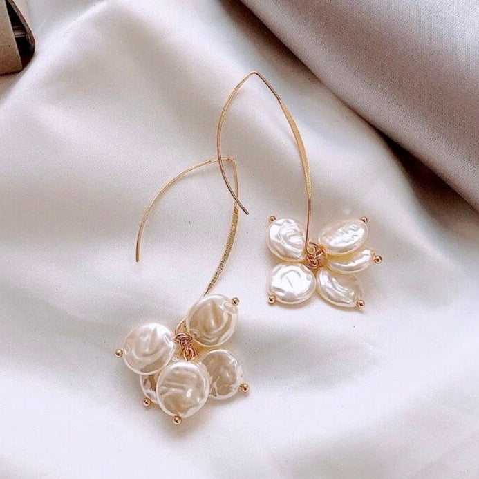 Wedding Jewelry Bohemian Gold Pearl Bridal Earrings ADORA by