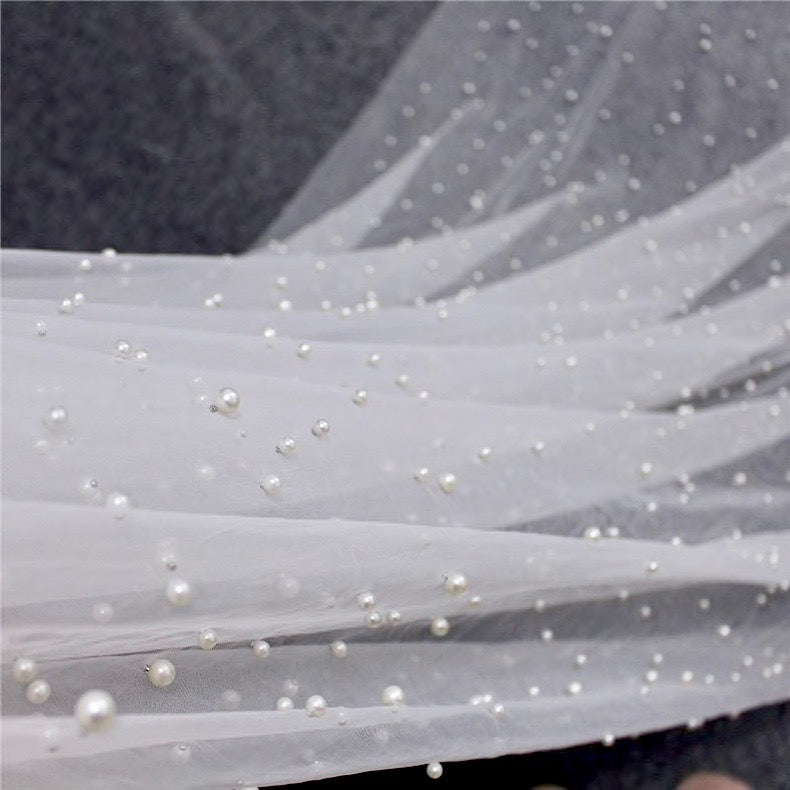 Wedding Veils - Bridal Pearl Cape Veil - Cathedral Length