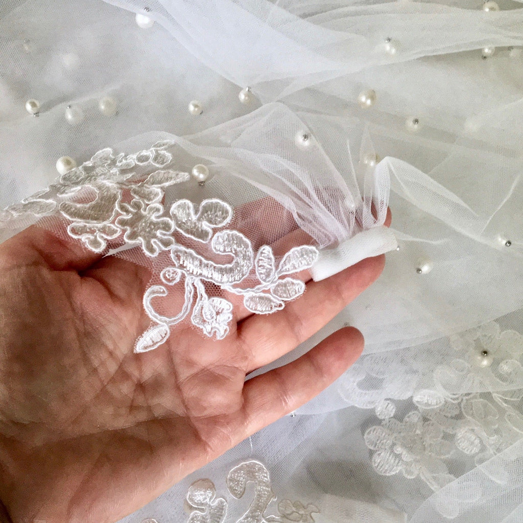 Adora by Simona Wedding Veils - Lace Edge Cathedral Bridal Veil - Available in Champagne, White and Ivory White