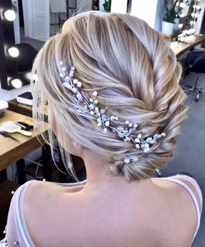 Wedding Hair Accessories - Silver Pearl and Crystal Bridal Headband / Hair Vine