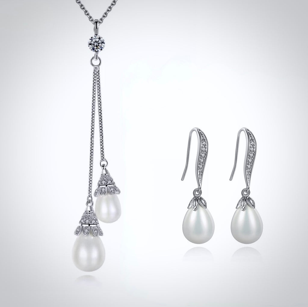 Wedding Jewelry - Pearl Bridal Double Drop Lariat Necklace