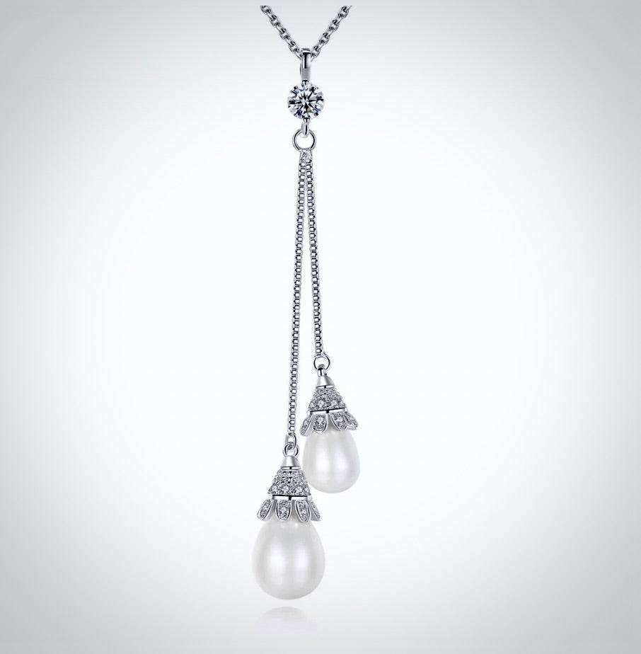 Wedding Jewelry - Pearl Bridal Double Drop Lariat Necklace
