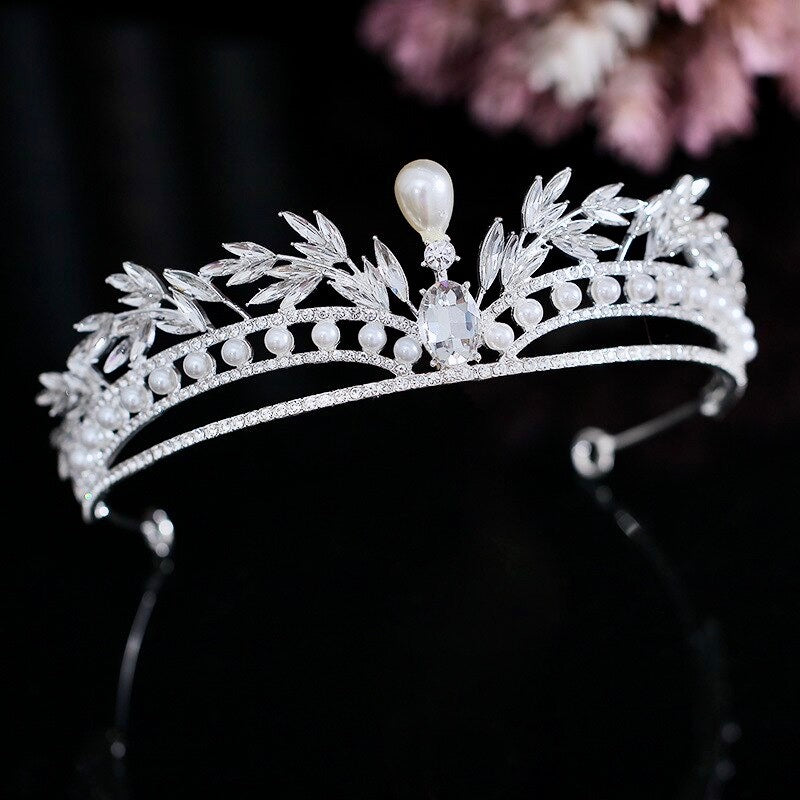 Wedding Hair Accessories -  Pearl and Crystal Bridal Tiara - Available in Gold and Silver