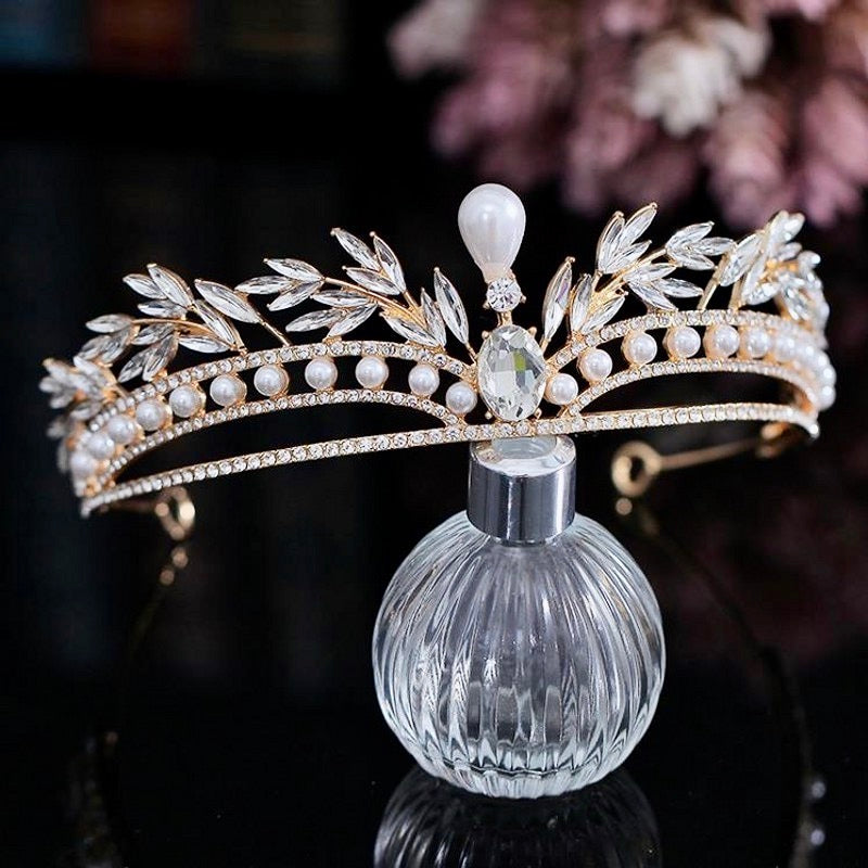 Wedding Hair Accessories -  Pearl and Crystal Bridal Tiara - Available in Gold and Silver