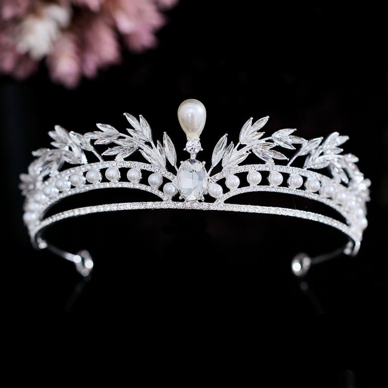 Wedding Hair Accessories -  Pearl and Crystal Bridal Tiara - Available in Gold and Silver