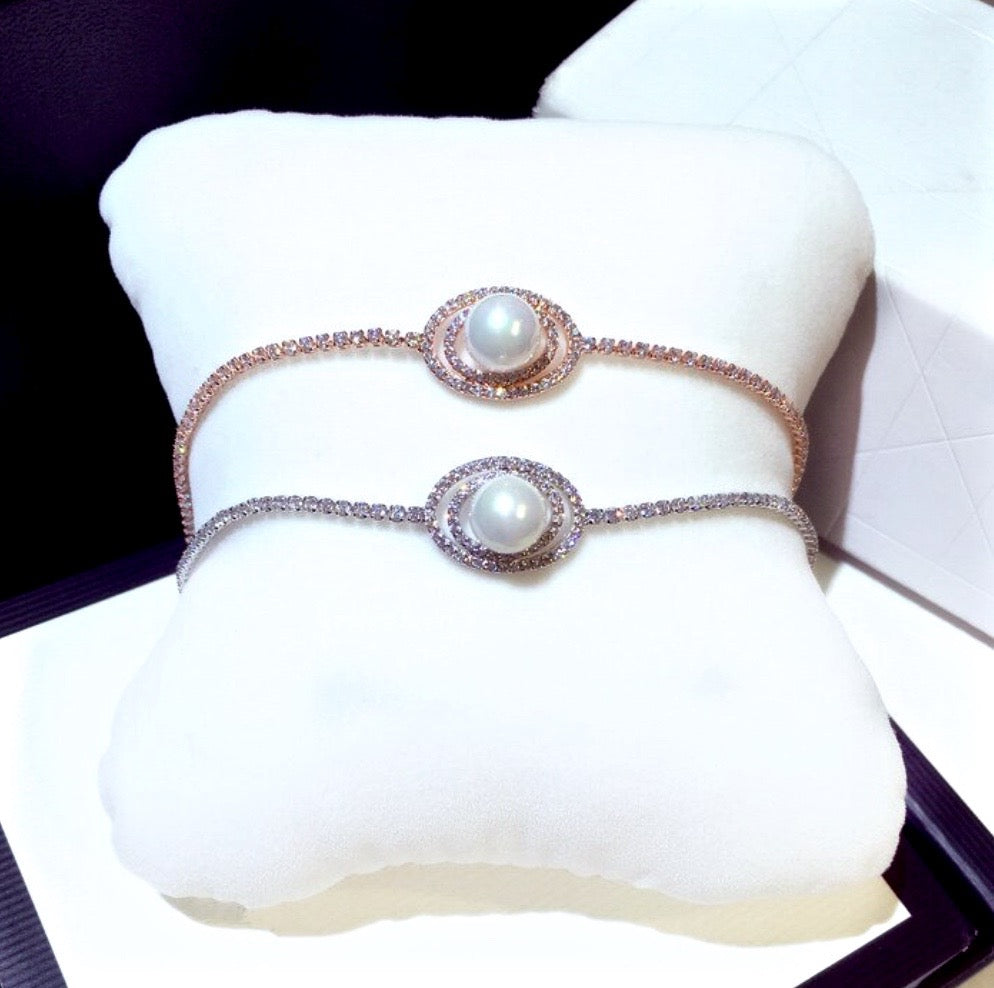 Pearl Wedding Jewelry - Pearl and Cubic Zirconia Bridal Bracelet