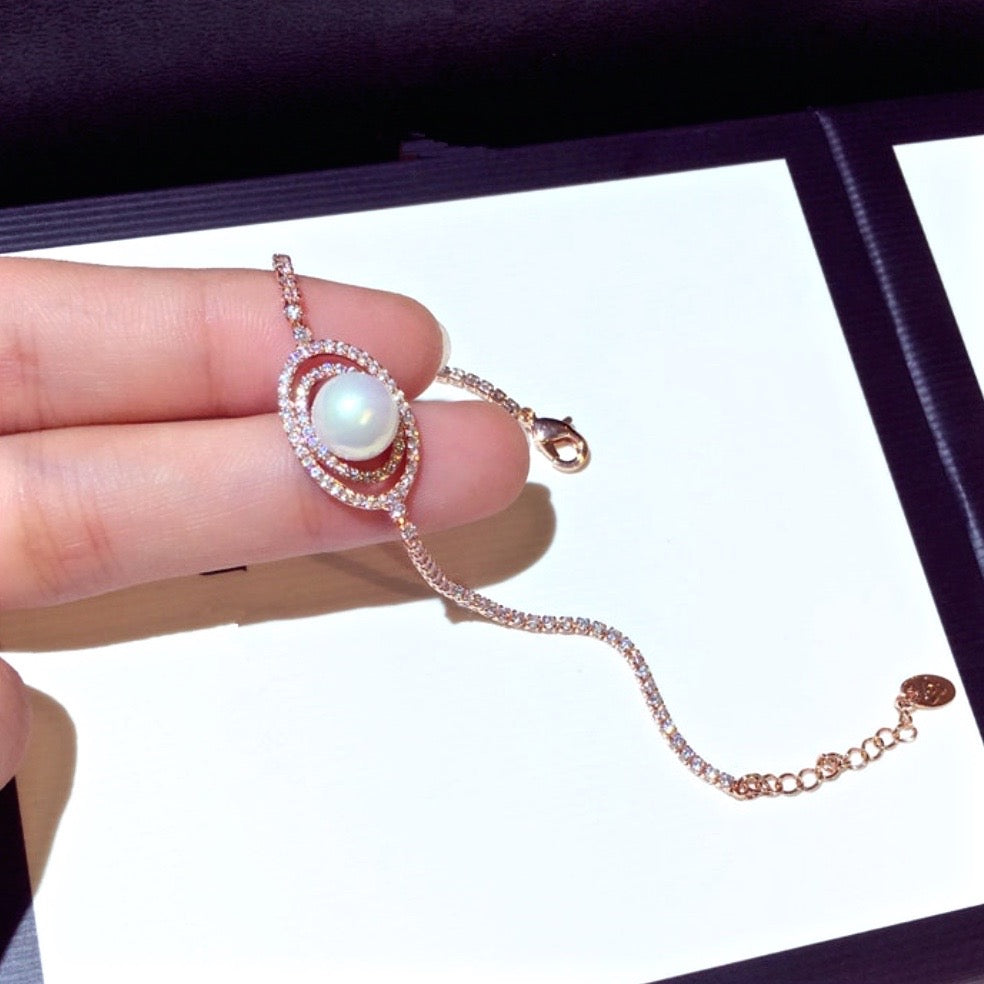 Pearl Wedding Jewelry - Pearl and Cubic Zirconia Bridal Bracelet