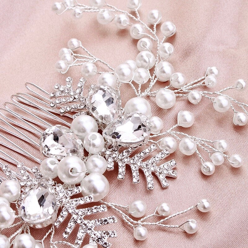 Wedding Hair Accessories - Winter Pearl and Crystal Bridal Hair Comb