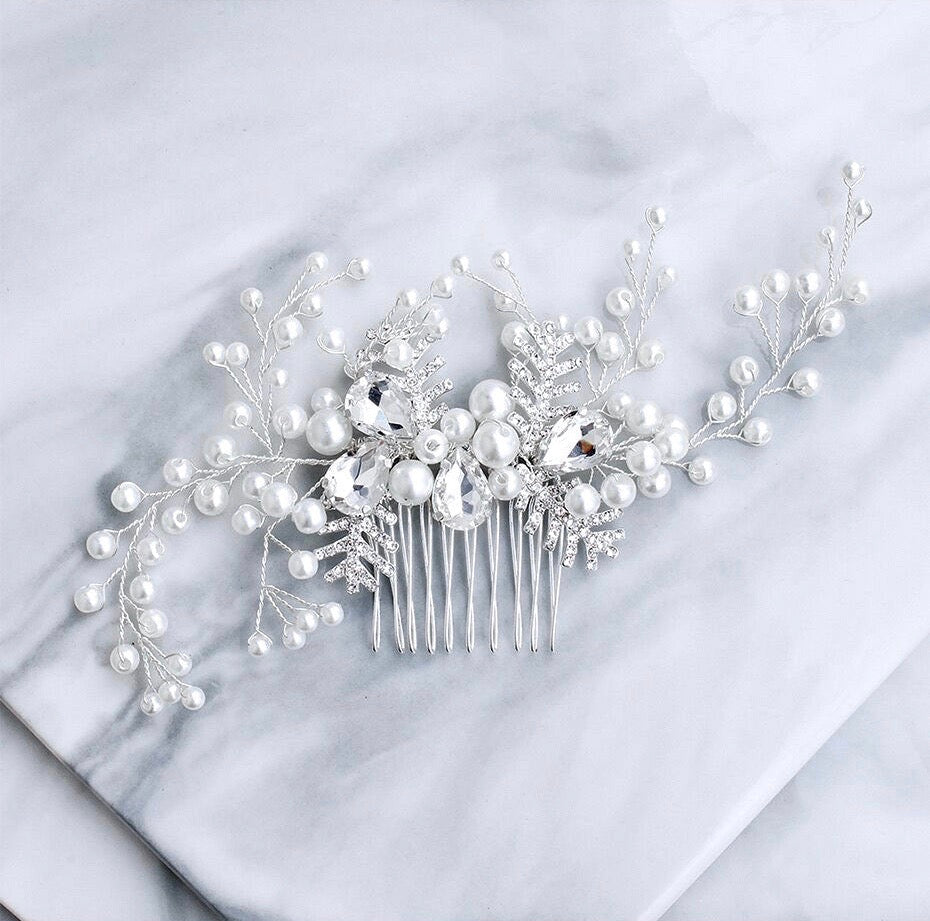 Wedding Hair Accessories - Winter Pearl and Crystal Bridal Hair Comb