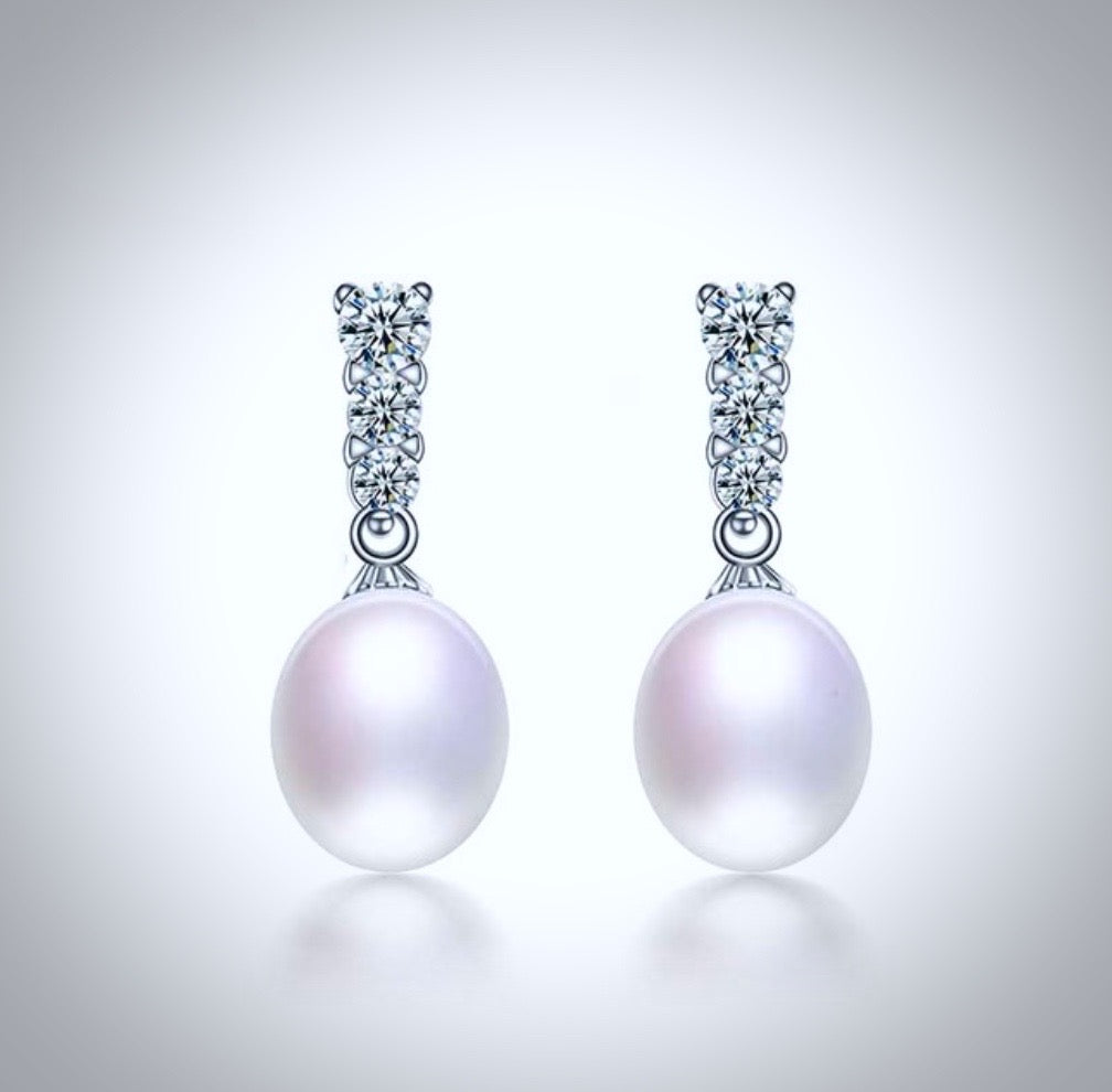 Pearl Wedding Jewelry - Sterling Silver Pearl and Cubic Zirconia Bridal Jewelry Set