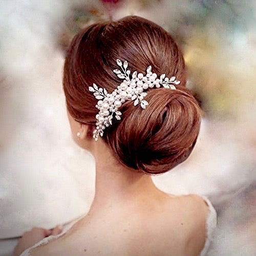 Wedding Hair Accessories - Silver Pearl and Crystal Bridal Hair Comb