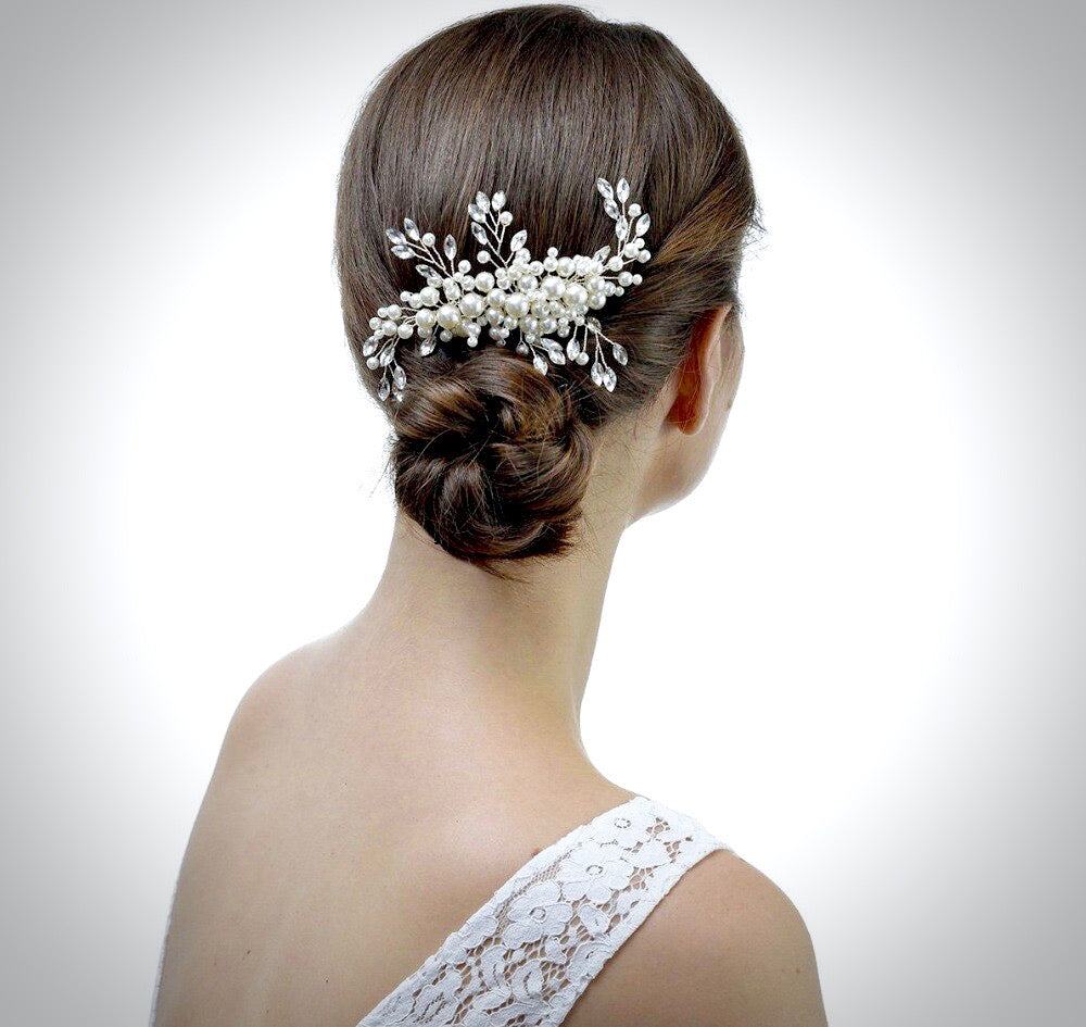 Wedding Hair Accessories - Silver Pearl and Crystal Bridal Hair Comb