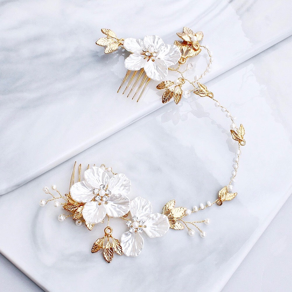 Wedding Hair Accessories - Gold Pearl and Crystal Bridal Headband