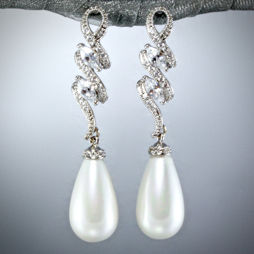 Pearl Wedding Jewelry - Pearl and Cubic Zirconia Bridal Jewelry Set