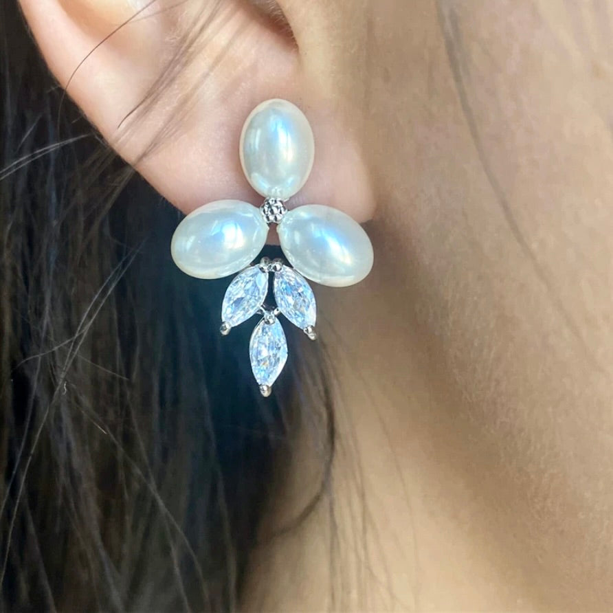 Wedding Jewelry - Pearl and Cubic Zirconia Bridal Earrings - Available in Silver, Rose Gold and Yellow Gold