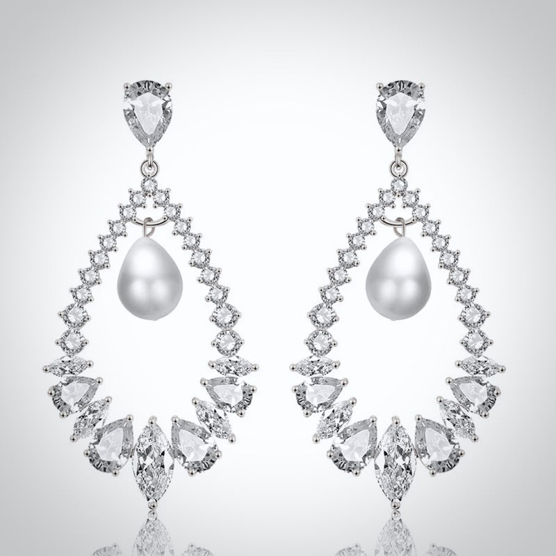 Wedding Jewelry - Pearl and Cubic Zirconia Bridal Earrings - Available in Silver and Rose Gold