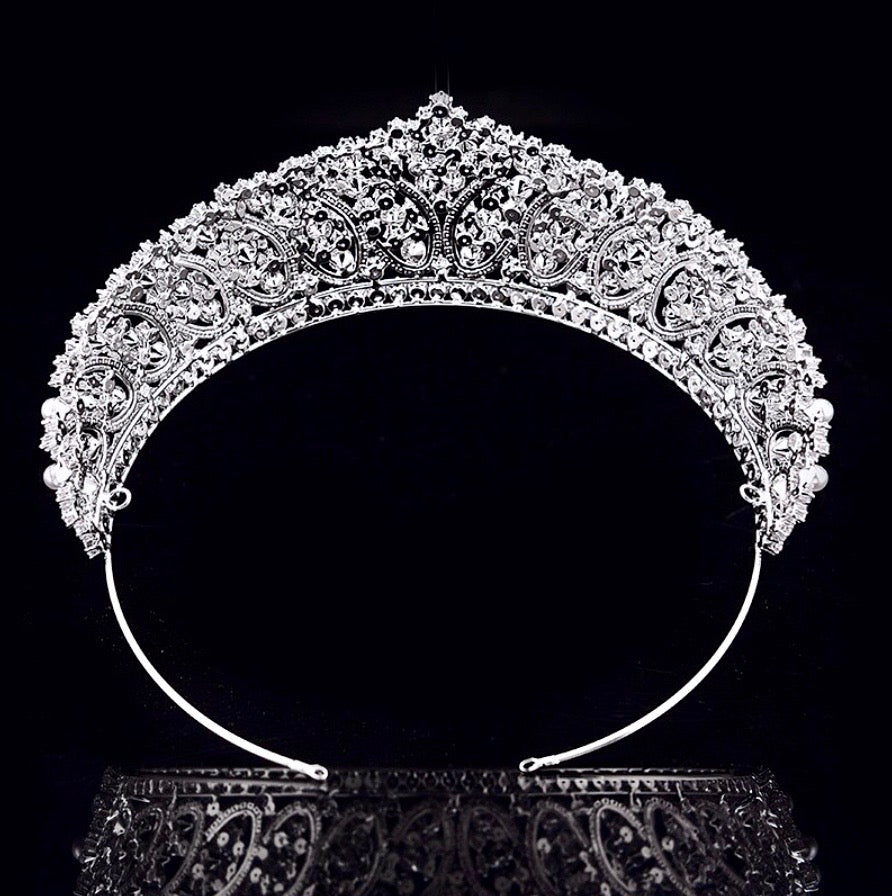 Wedding Hair Accessories - Silver Pearl and Cubic Zirconia Tiara