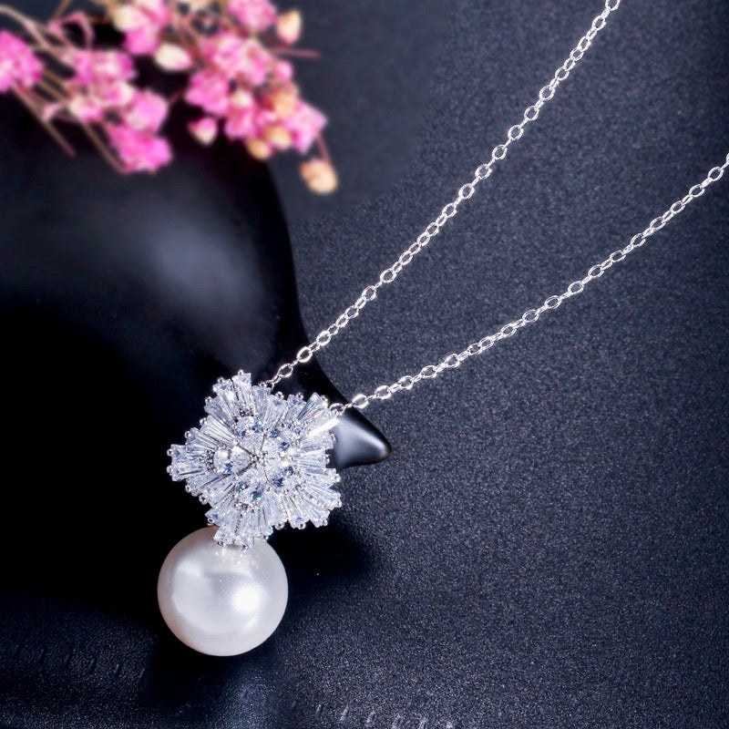 Wedding Pearl Jewelry - Winter Pearl Snowflake Bridal Jewelry Set