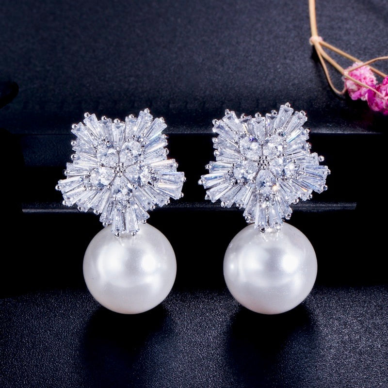 Wedding Pearl Jewelry - Winter Pearl Snowflake Bridal Jewelry Set