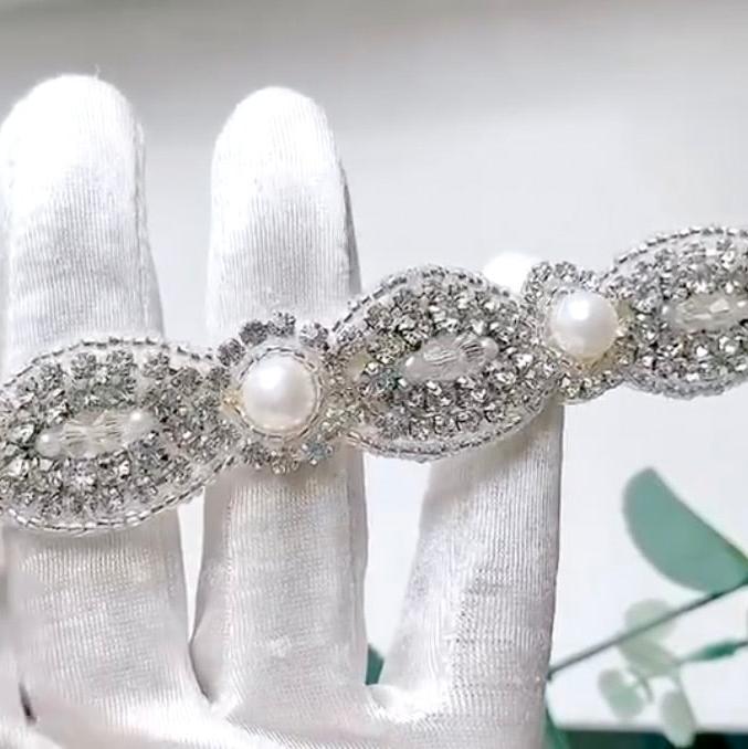 Wedding Accessories - Silver Pearl and Crystal Bridal Belt/Sash