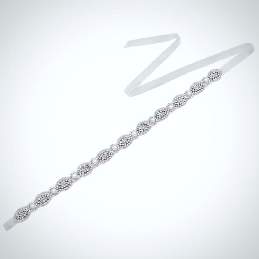 Wedding Accessories - Silver Pearl and Crystal Bridal Belt/Sash