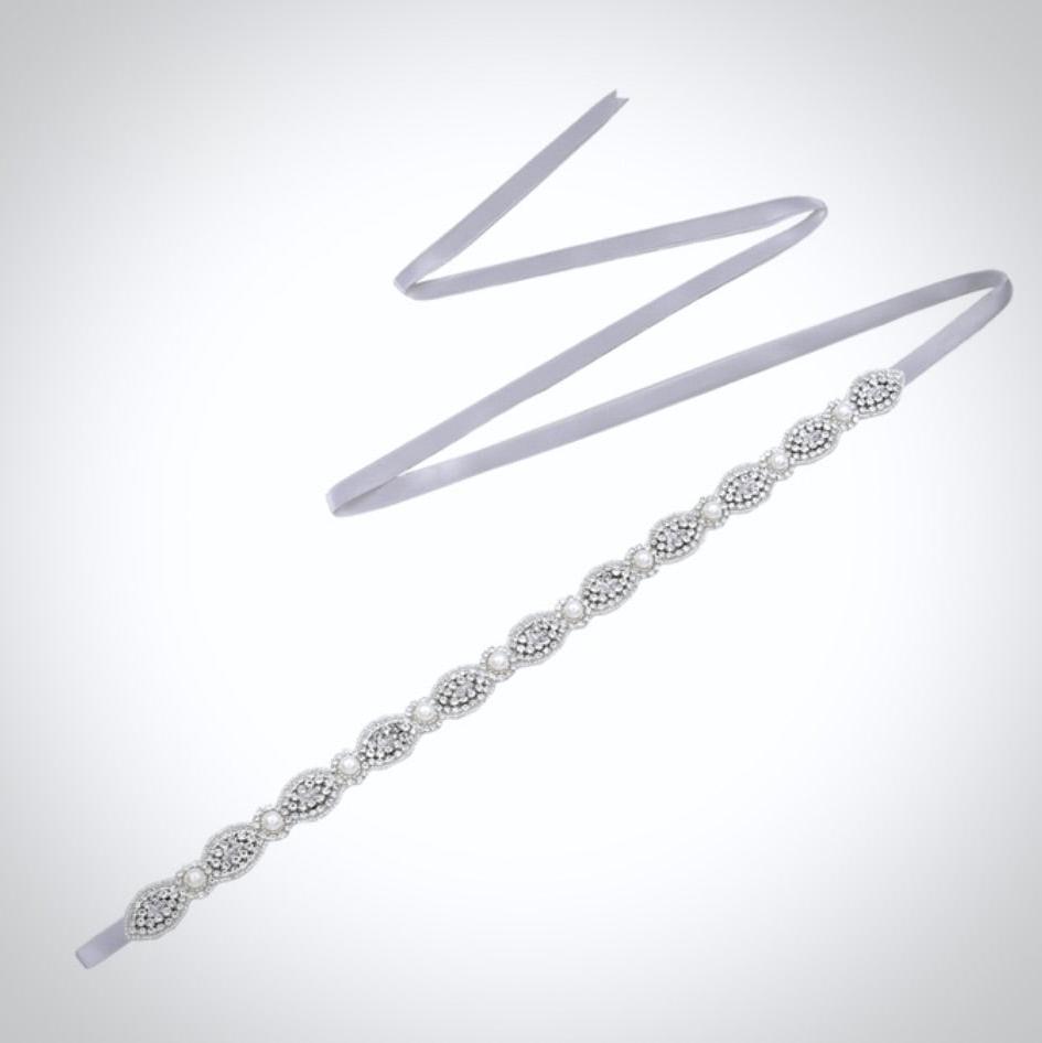 Wedding Accessories - Silver Pearl and Crystal Bridal Belt/Sash