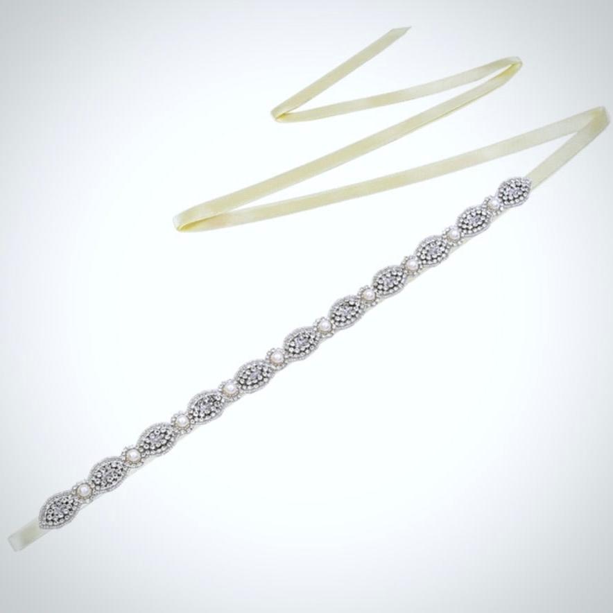 Wedding Accessories - Silver Pearl and Crystal Bridal Belt/Sash