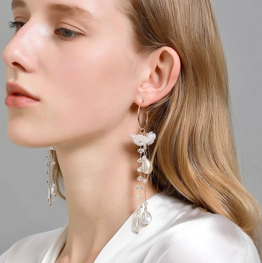 Wedding Pearl Jewelry - Bohemian Pearl and Crystal Bridal Earrings