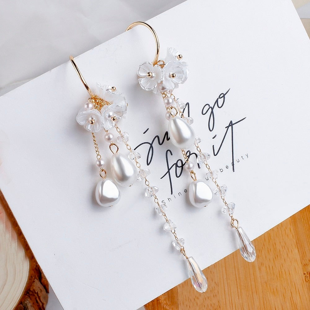 Wedding Pearl Jewelry - Bohemian Pearl and Crystal Bridal Earrings