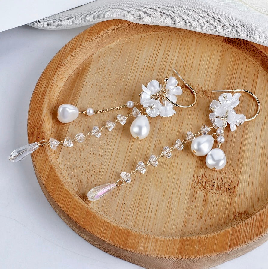 Wedding Pearl Jewelry - Bohemian Pearl and Crystal Bridal Earrings