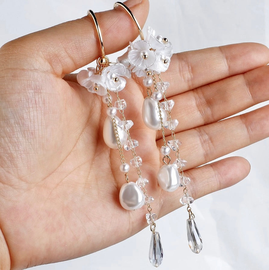 Wedding Pearl Jewelry - Bohemian Pearl and Crystal Bridal Earrings