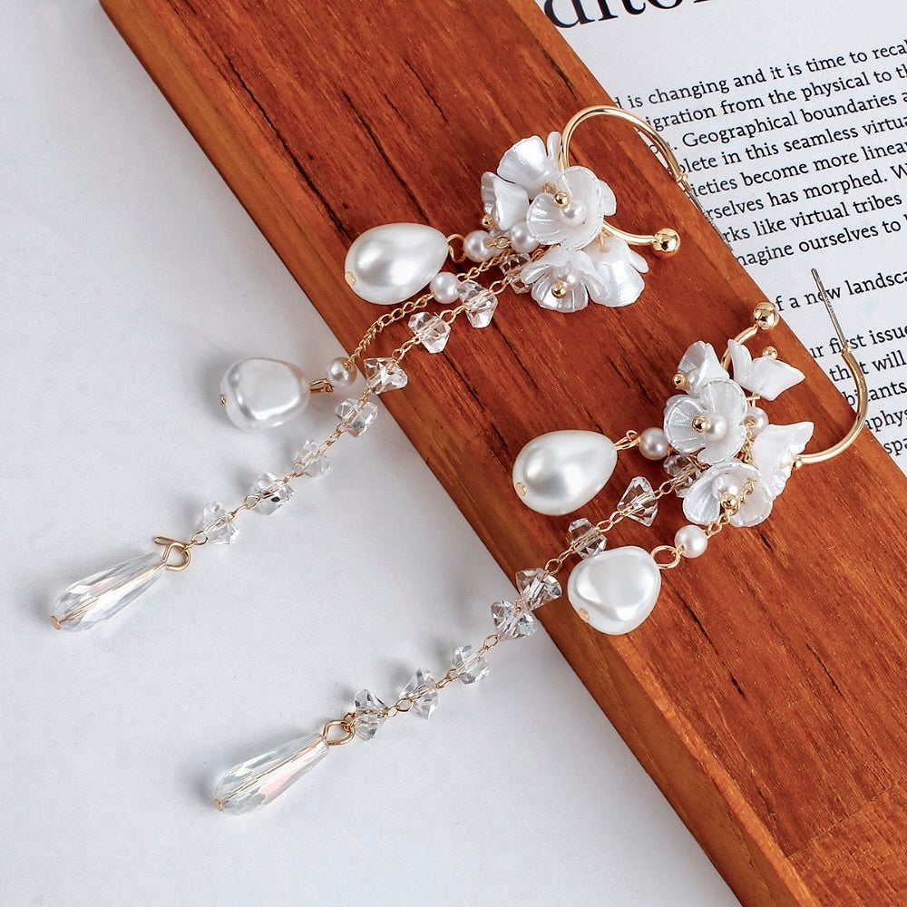 Wedding Pearl Jewelry - Bohemian Pearl and Crystal Bridal Earrings