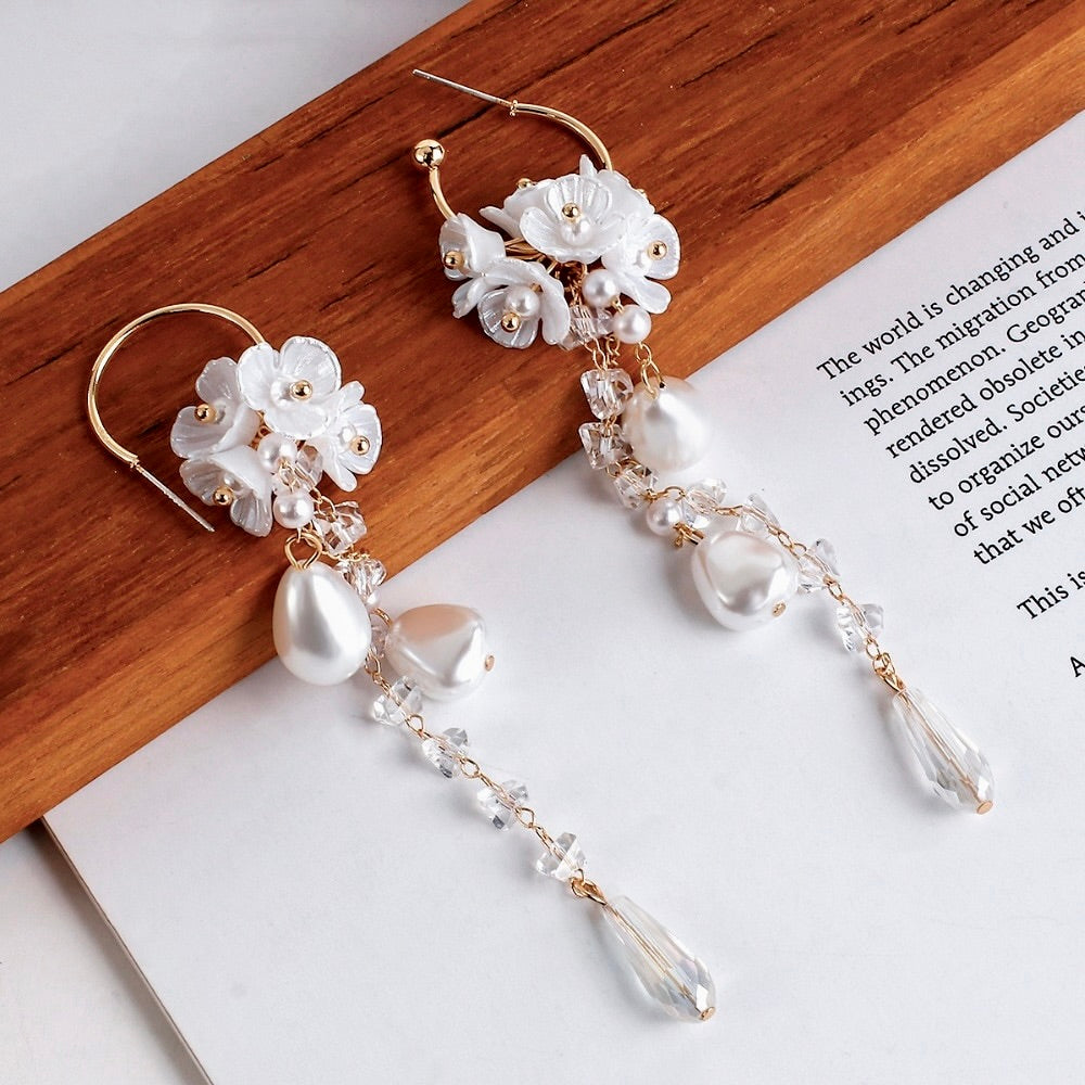 Wedding Pearl Jewelry - Bohemian Pearl and Crystal Bridal Earrings