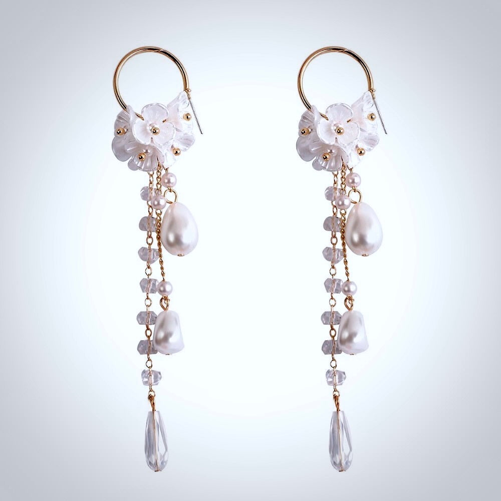 Wedding Pearl Jewelry - Bohemian Pearl and Crystal Bridal Earrings