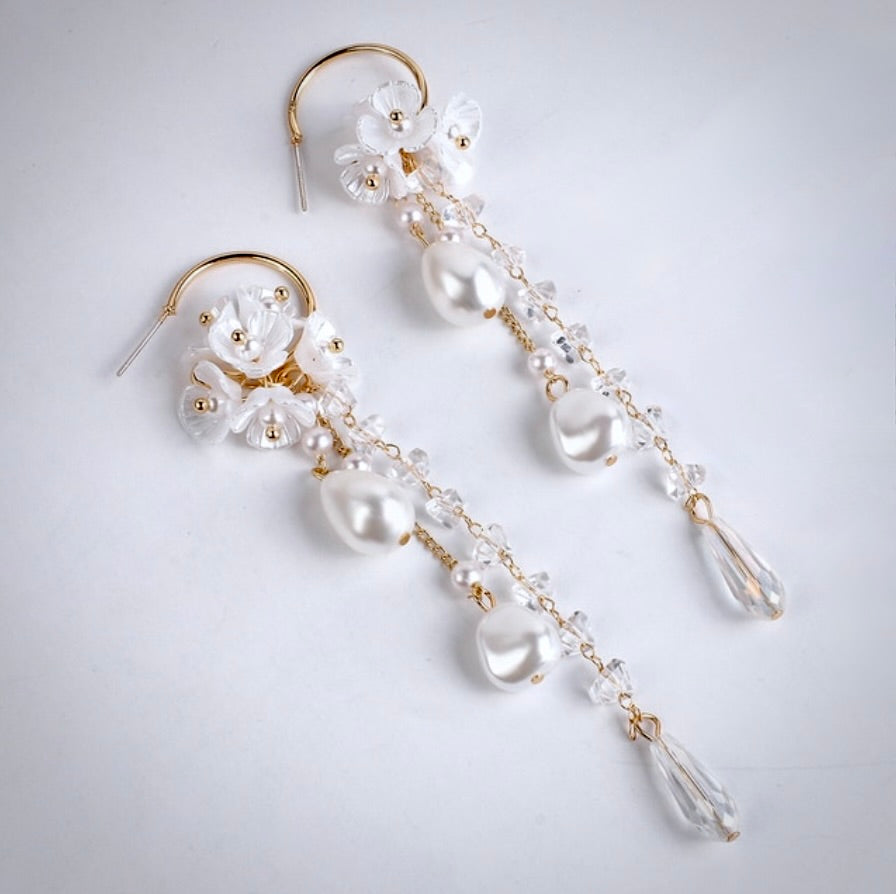 Wedding Pearl Jewelry - Bohemian Pearl and Crystal Bridal Earrings