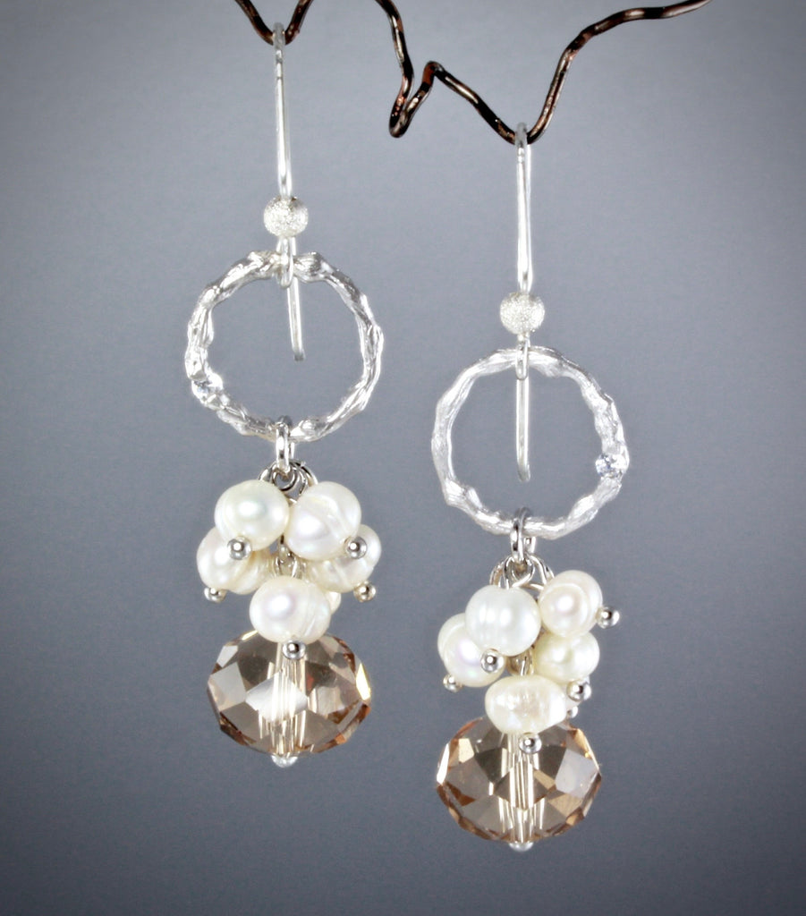 Wedding Jewelry - Swarovski Crystal and Natural Pearl Bridal Earrings